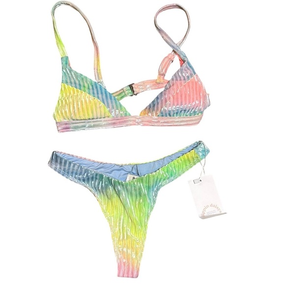 NWT Dippin Daisy’s rainbow velvet carnival bikini top seaport thong size  XS set - Picture 2 of 9